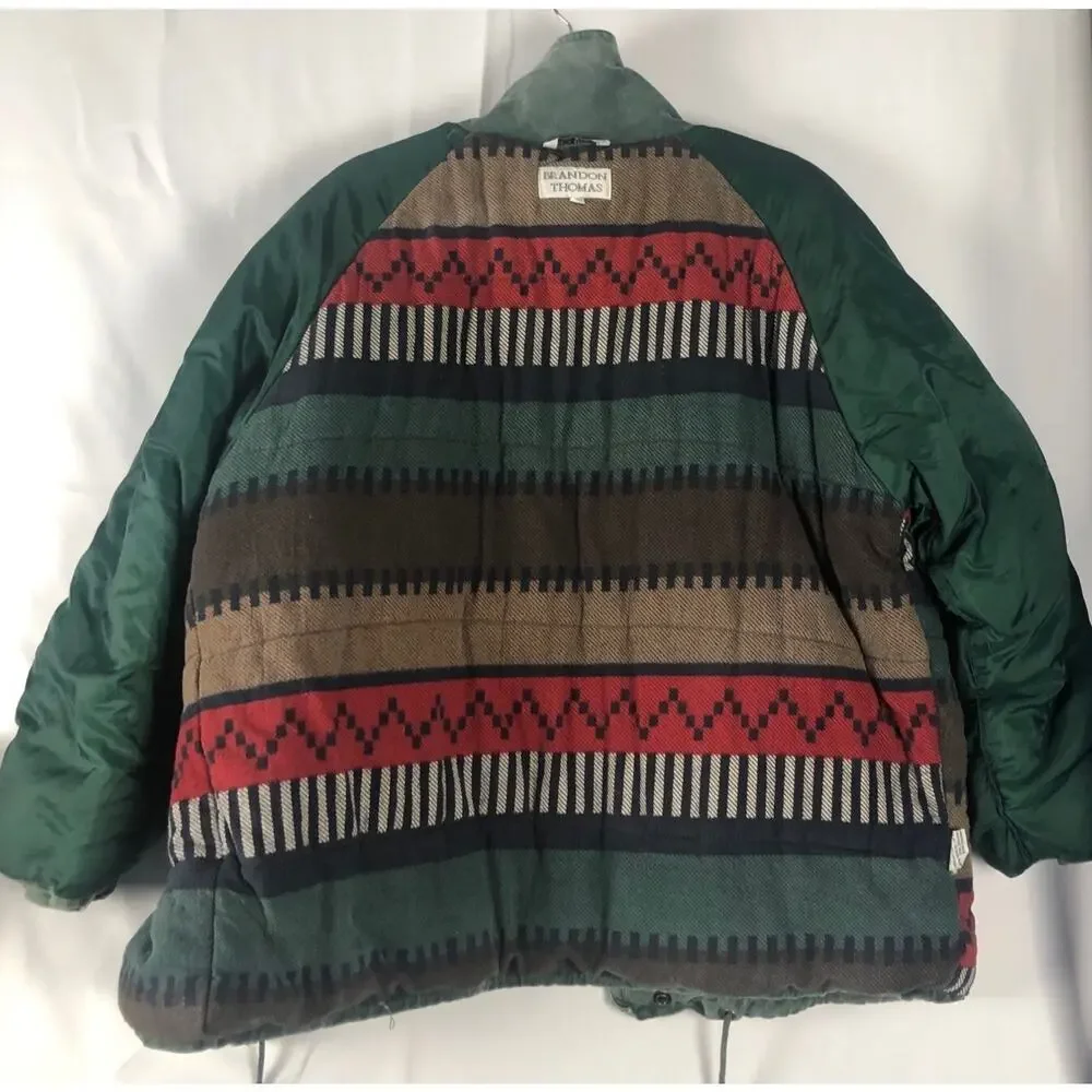 Vintage Brandon Thomas Coat Size large Green multicolor aztec lined Hoodie Jack